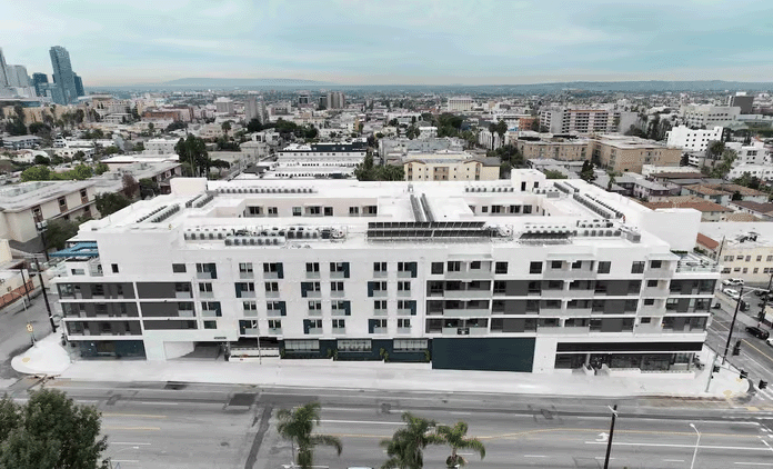 Aerial photograph of apartment buildng in Historic Filipinotown Los Angeles